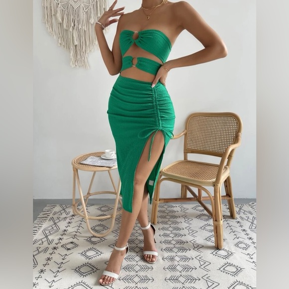 SHEIN Ring Linked Cut Out Drawstring Split Thigh Tube Dress - Picture 1 of 6